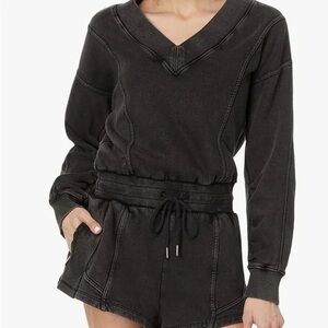 FP Movement by Free People Black V-Neck Long Sleeve Inrercept Romper